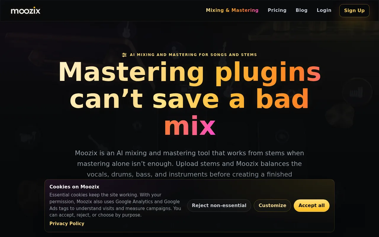 Náhled nástroje Moozix AI Automix & Mastering For Songs