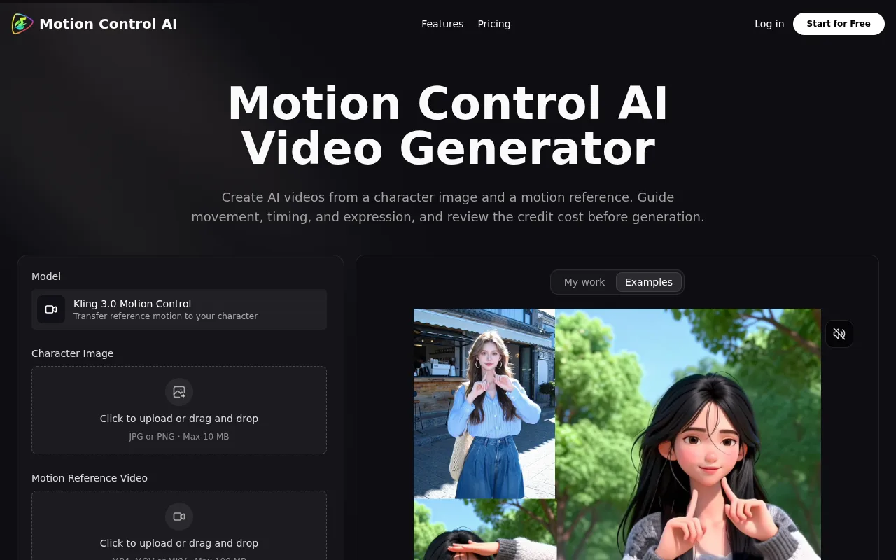 Náhled nástroje Motion Control AI