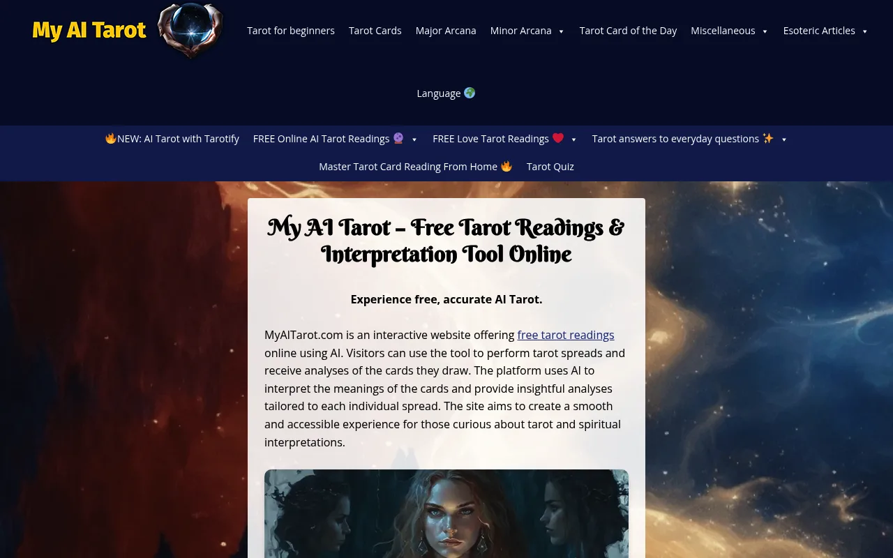 Náhled nástroje My AI Tarot - Free Tarot Card Readings
