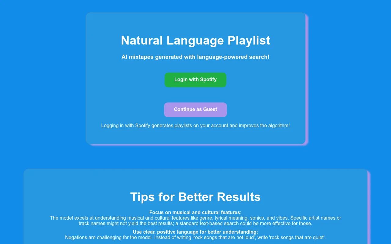 Náhled nástroje Natural Language Playlist