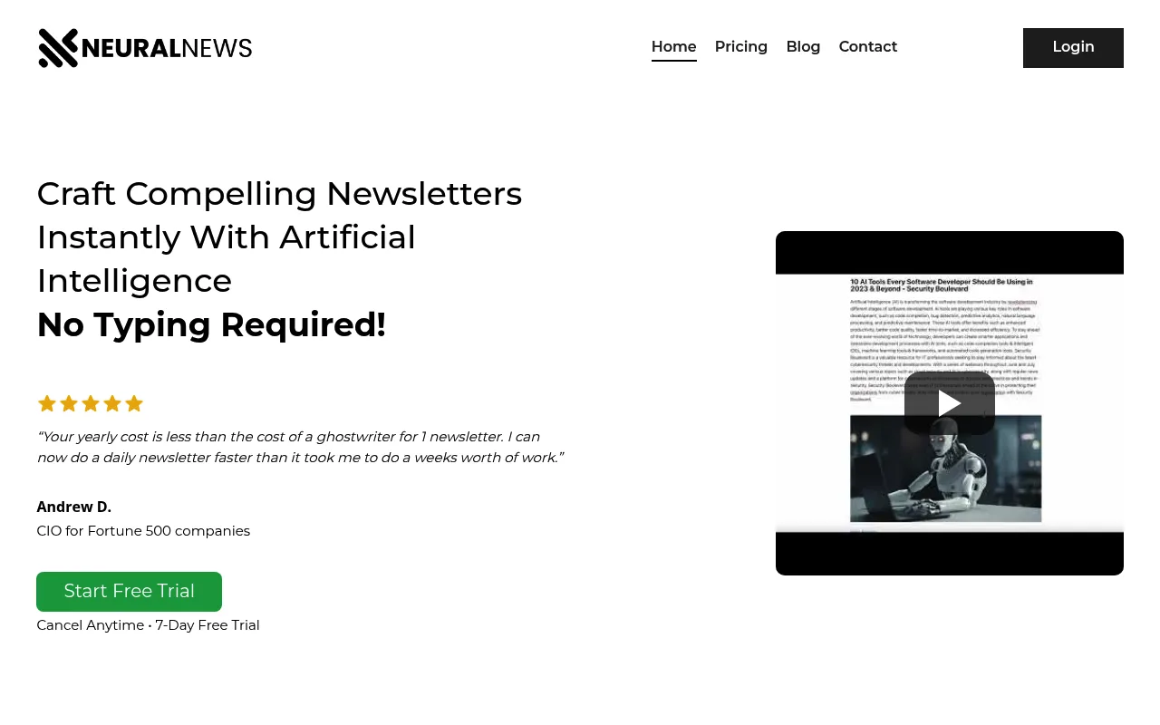 Náhled nástroje Neural Newsletters