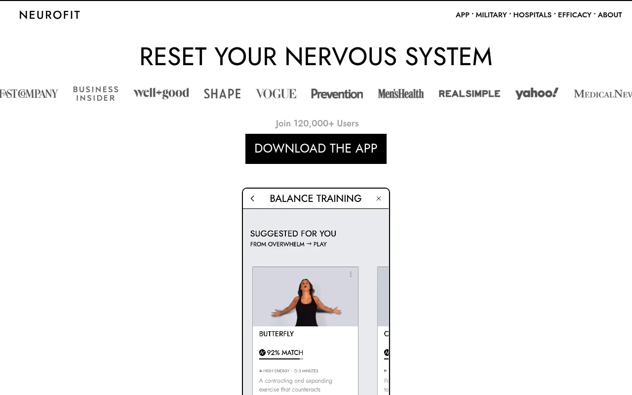Náhled nástroje NEUROFIT App: Vagus Nerve Reset