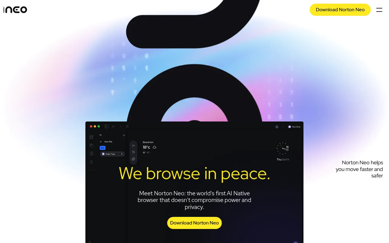 Náhled nástroje Norton Neo Browser