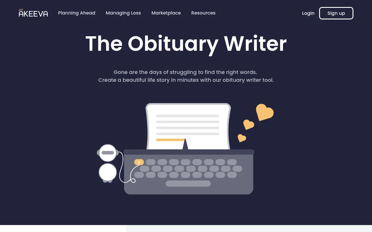Náhled nástroje Obituary Writer