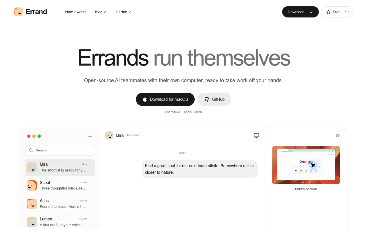 Náhled nástroje Open-source AI teammates with their own computer