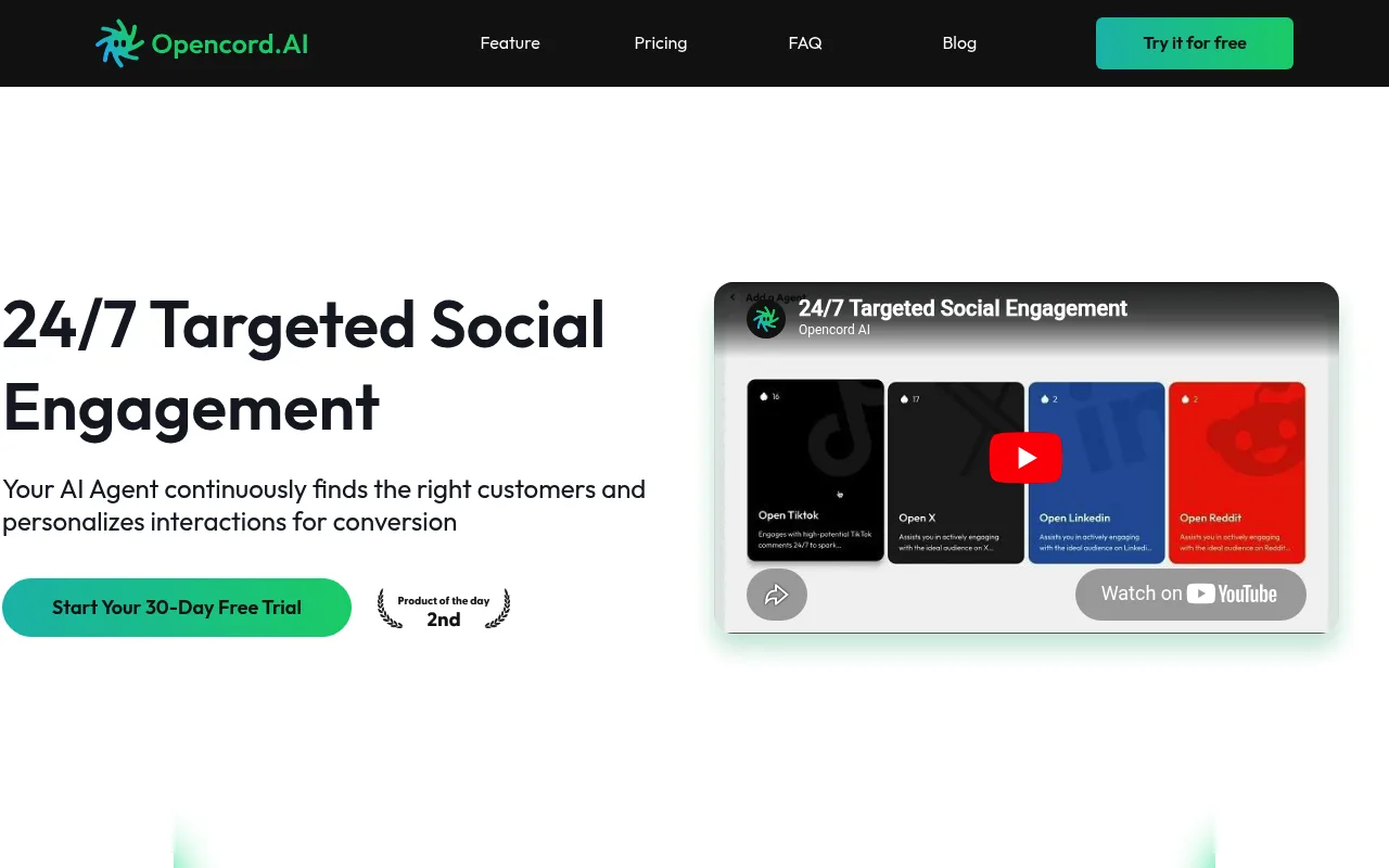 Náhled nástroje Opencord AI, 24/7 Social Media Engagement via Reply