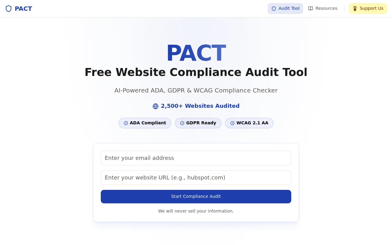 Náhled nástroje PACT | Free Compliance Audit