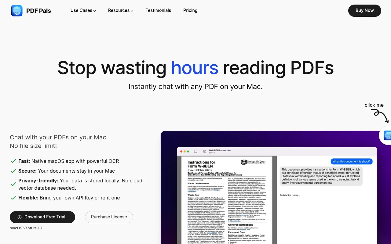 Náhled nástroje PDF Pals — ChatPDF on Mac