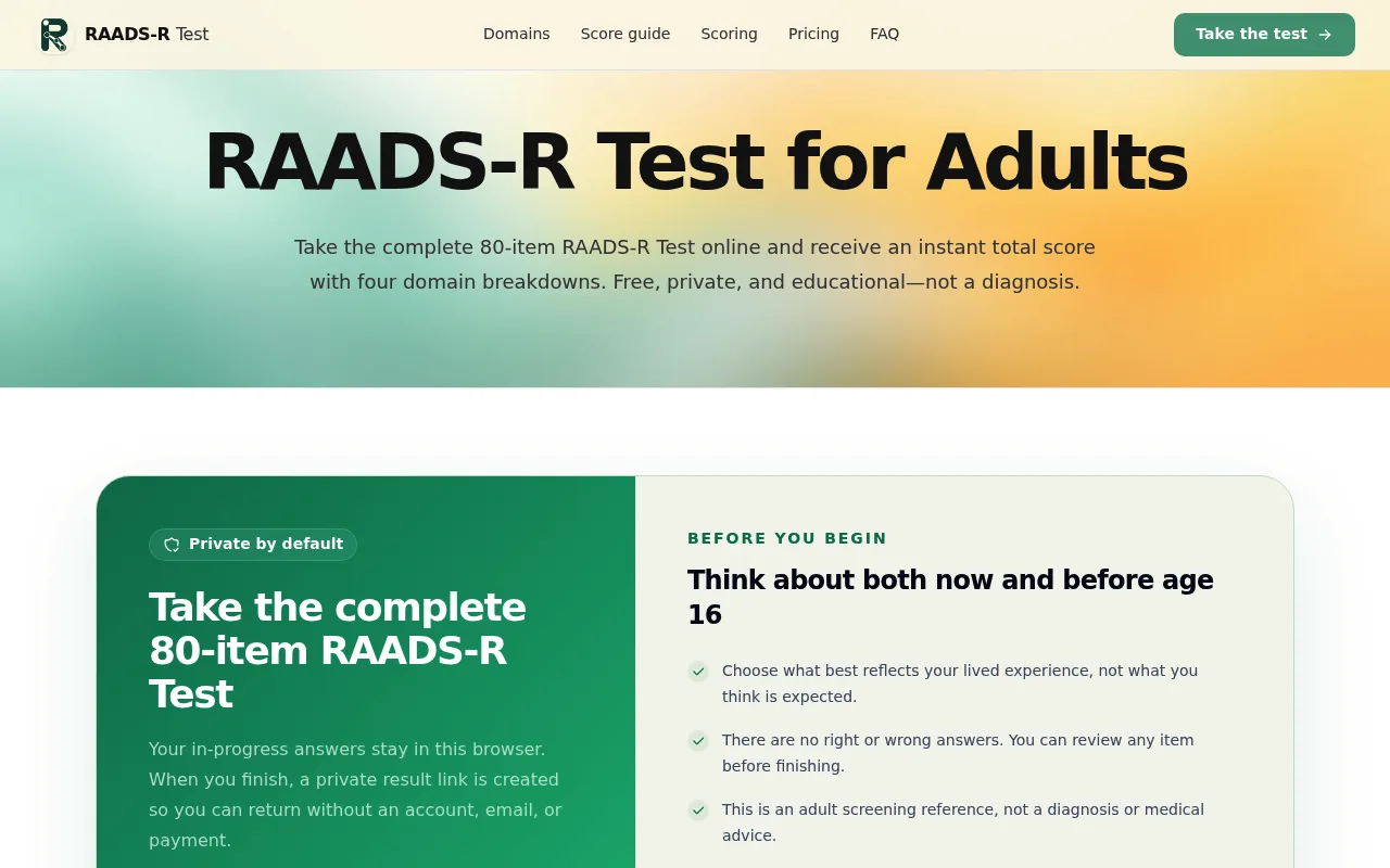 Náhled nástroje RAADS-R Test