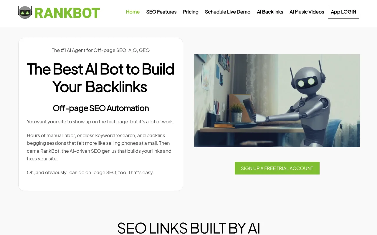 Náhled nástroje RankBot | AI Linkbuilding Agent