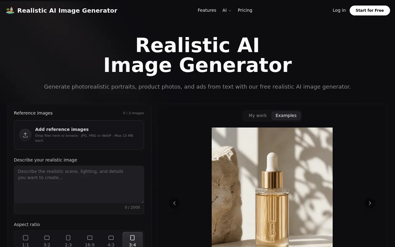 Náhled nástroje Realistic AI Image Generator