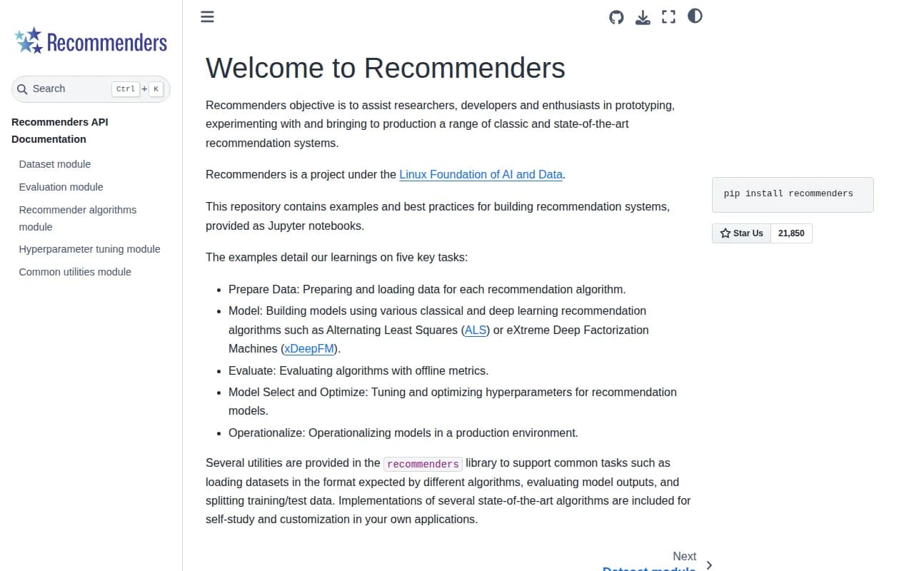 Náhled nástroje recommenders