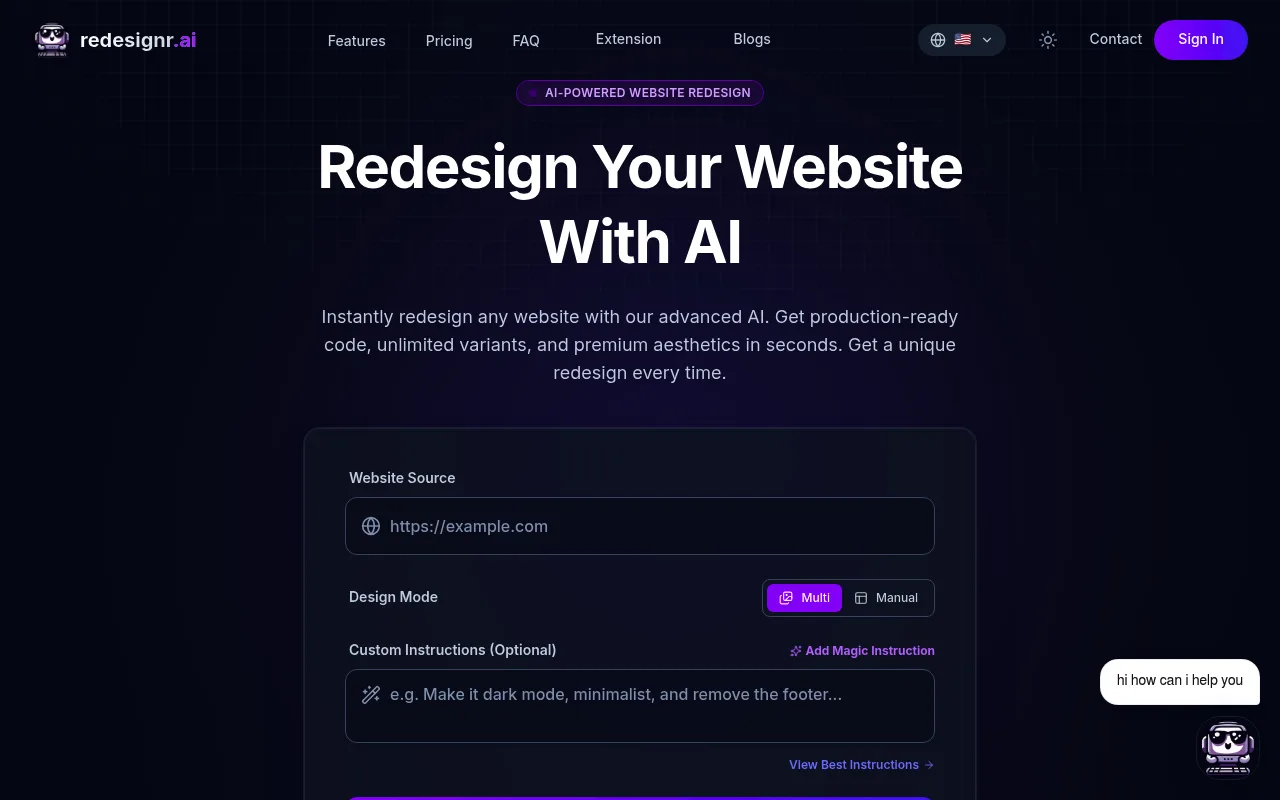 Náhled nástroje Redesignr Ai - website redesign and landing page builder
