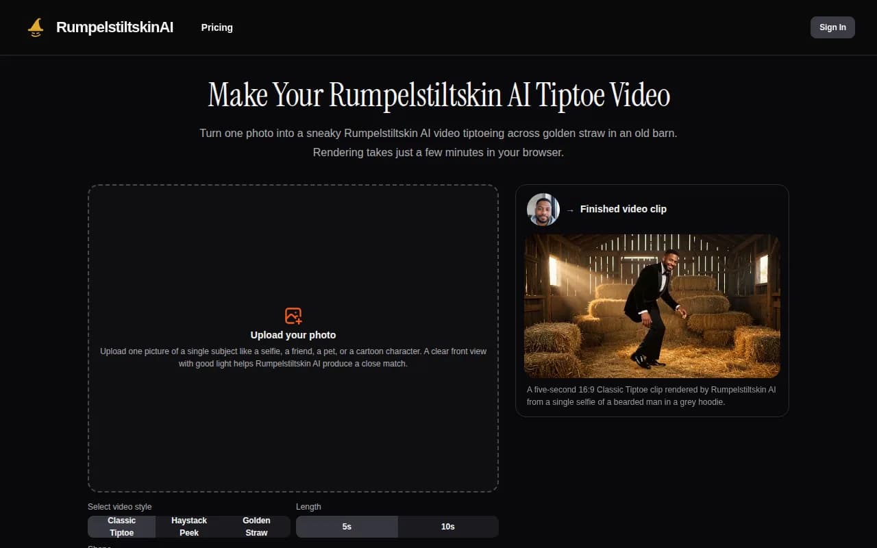 Náhled nástroje Rumpelstiltskin AI