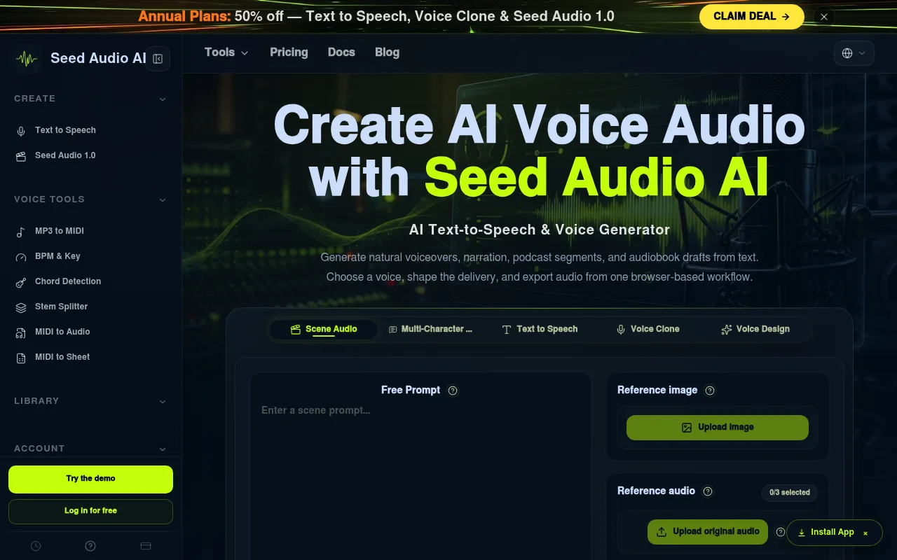 Náhled nástroje Seed Audio AI
