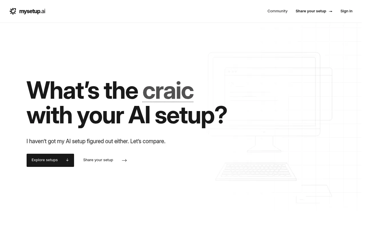 Náhled nástroje Share your AI Setup, Learn from others