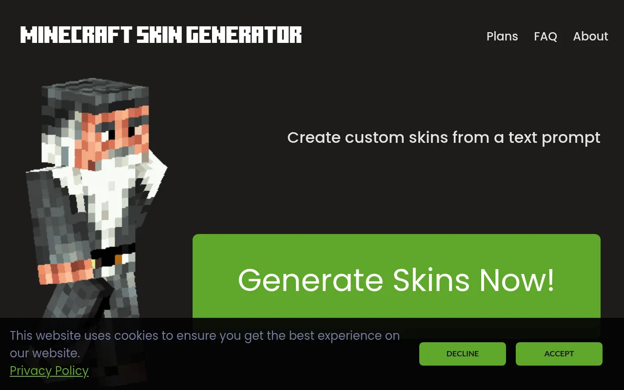 Náhled nástroje SkinGenerator.io
