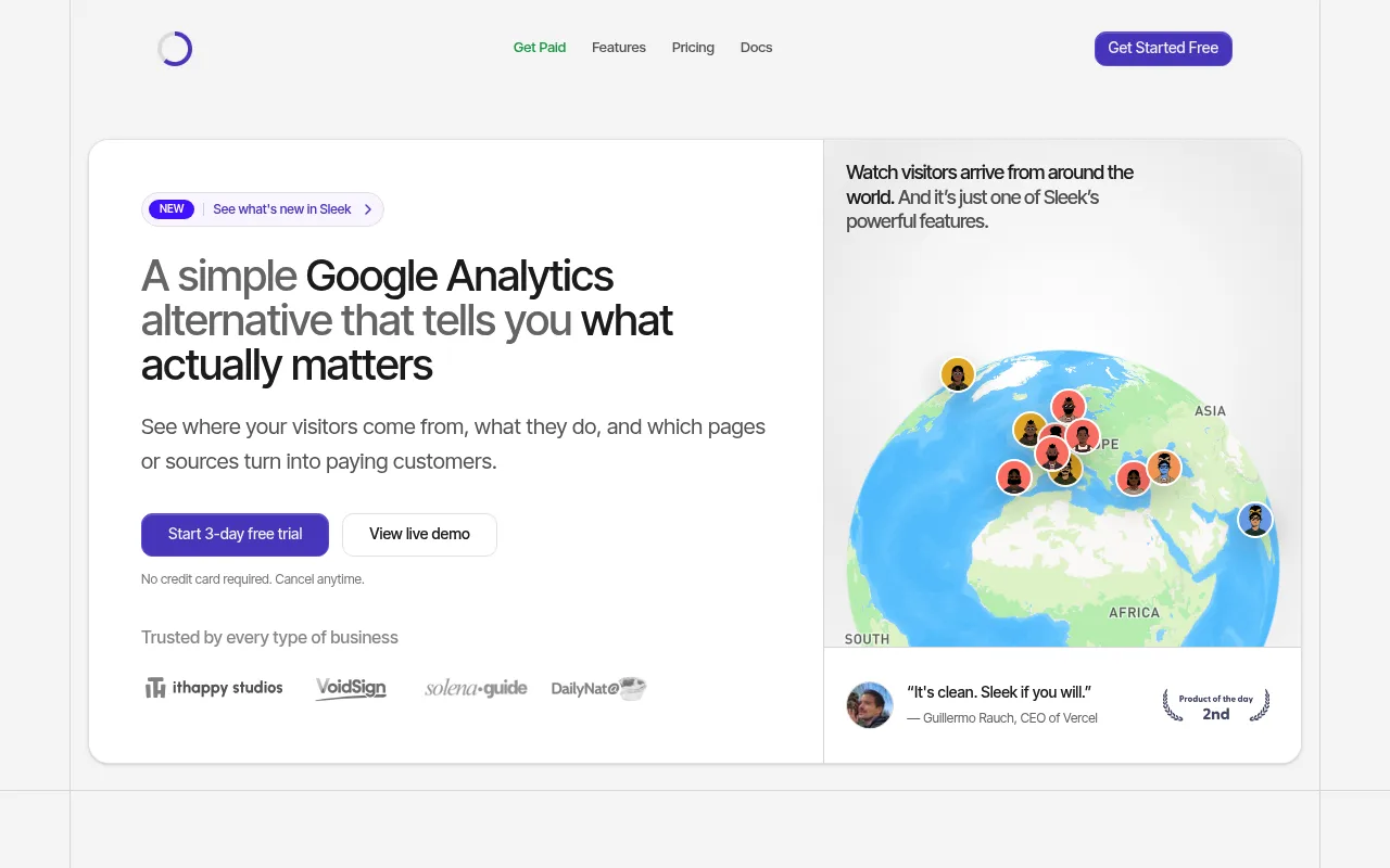 Náhled nástroje Sleek Analytics