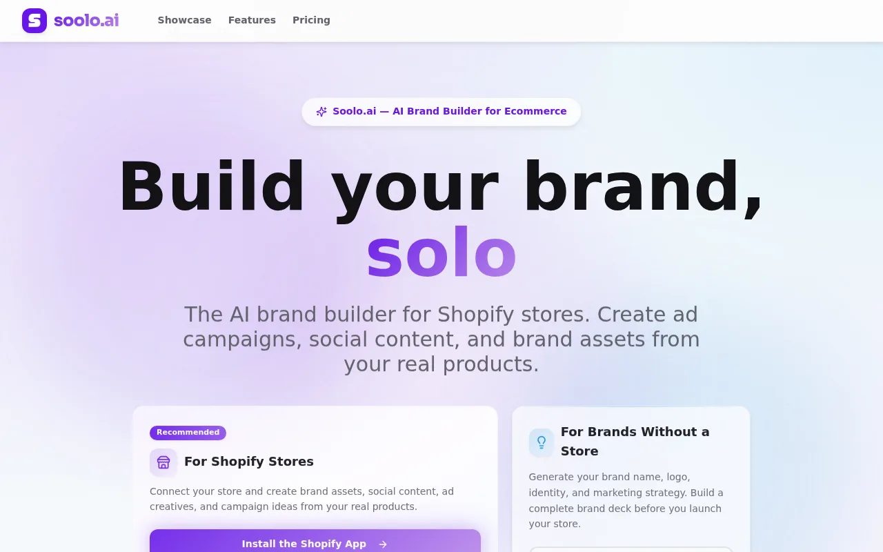 Náhled nástroje Soolo.ai - AI Brand Builder