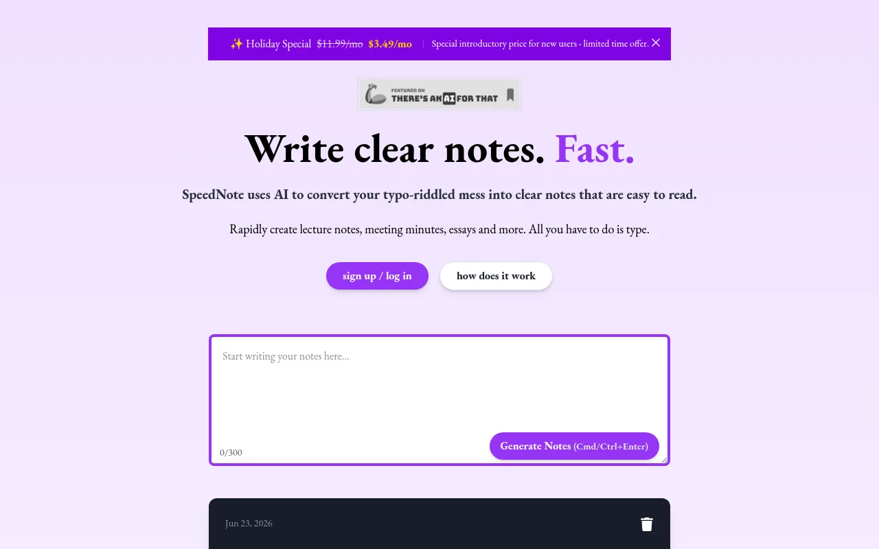 Náhled nástroje SpeedNote AI