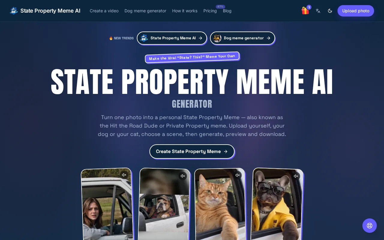 Náhled nástroje State Property Meme AI