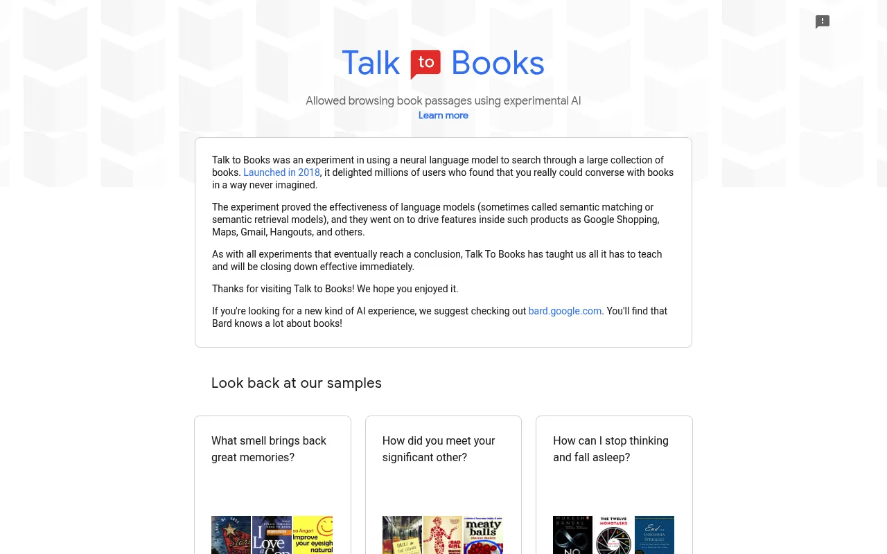 Náhled nástroje Talk To Books