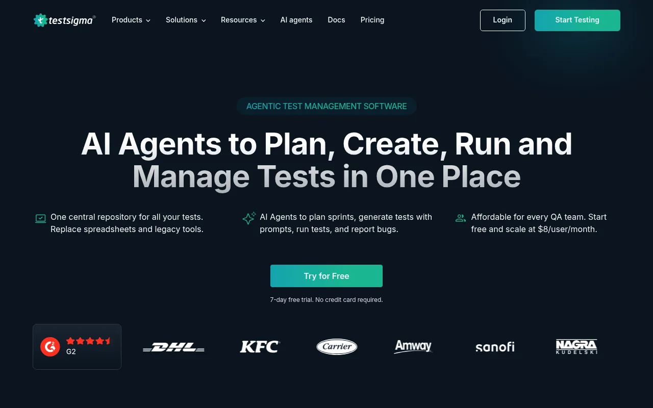 Náhled nástroje Test Management by Testsigma | Test Faster with AI