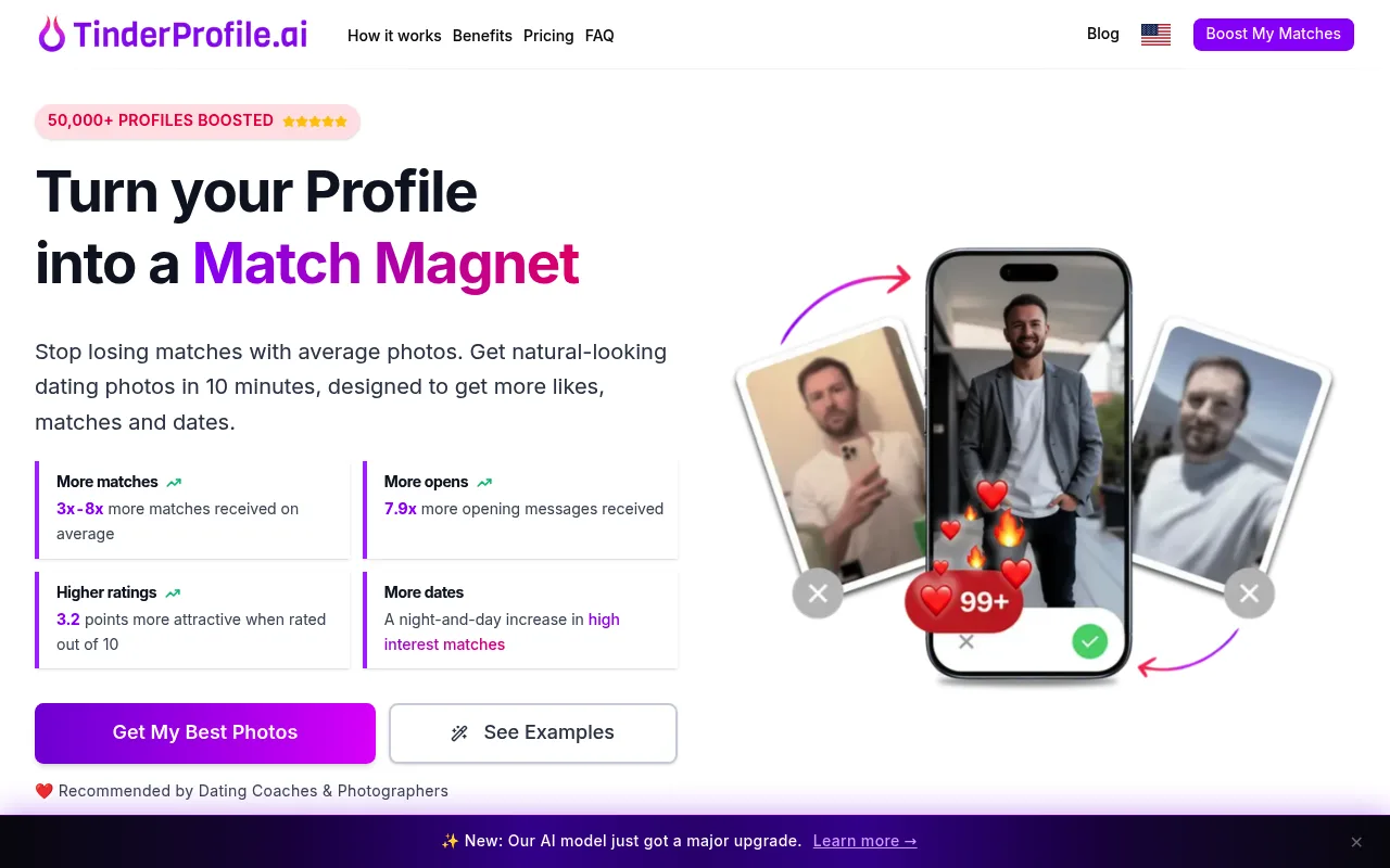 Náhled nástroje TinderProfile.ai