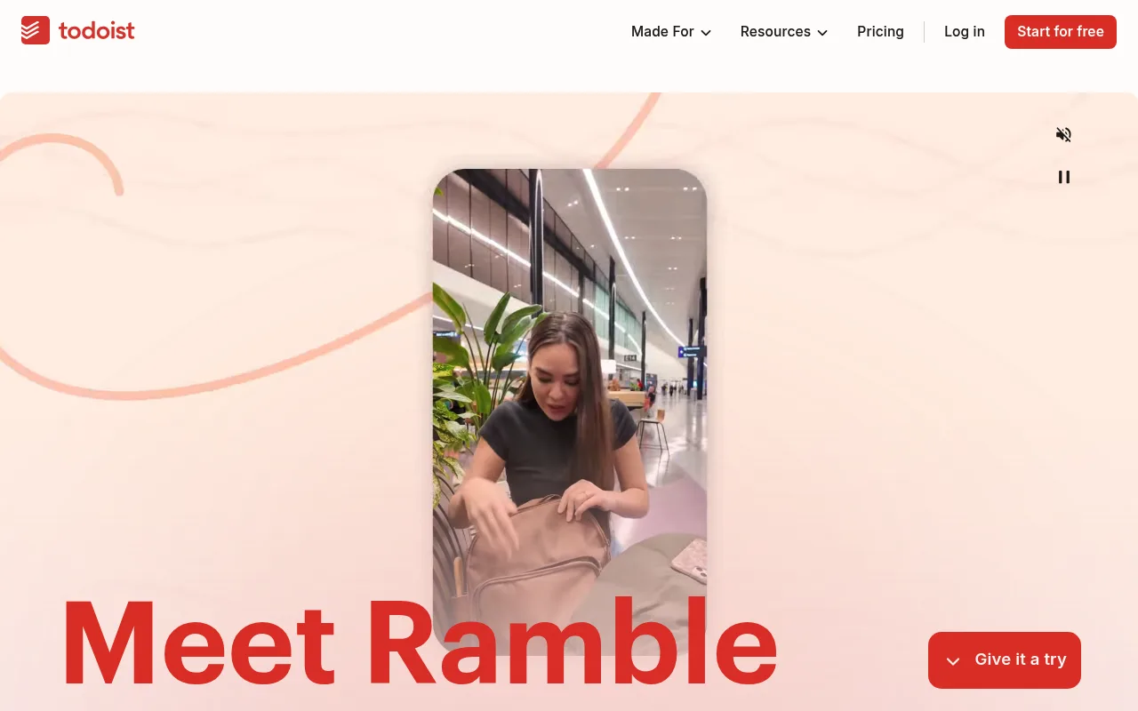 Náhled nástroje Todoist Ramble