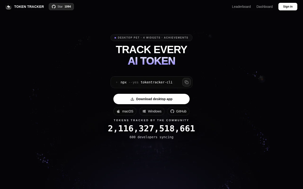 Náhled nástroje TokenTracker