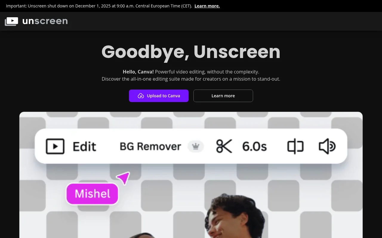 Náhled nástroje Unscreen.com