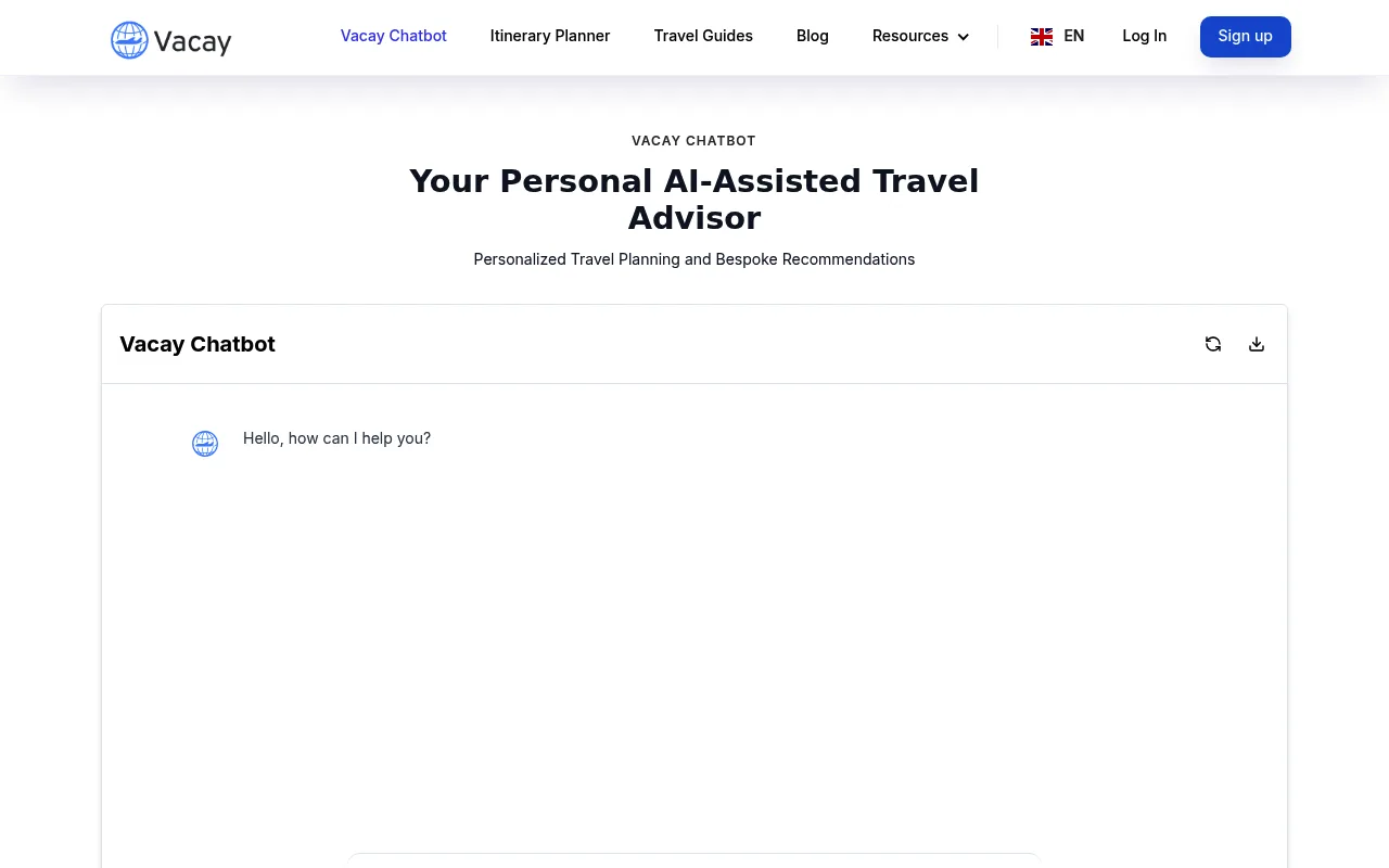 Náhled nástroje Vacation & Travel Chat (GPT)