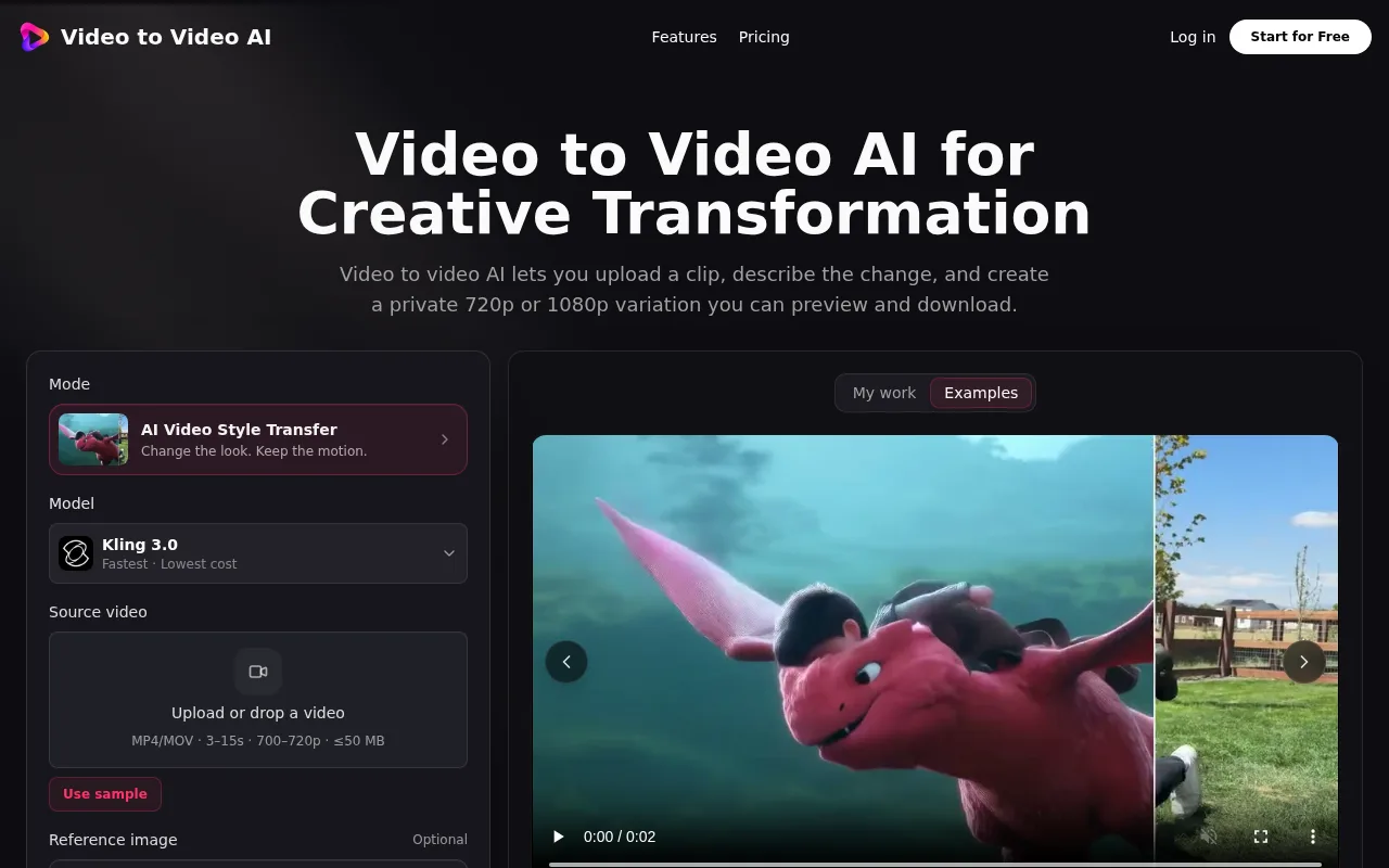 Náhled nástroje Video to Video AI