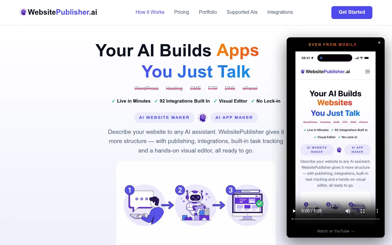 Náhled nástroje WebsitePublisher AI