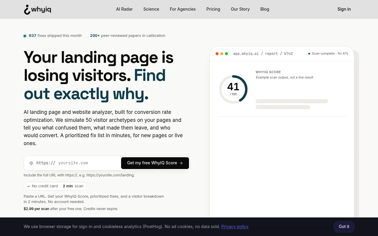 Náhled nástroje WhyIQ - Your Website is Losing Visitors, Find out WHY