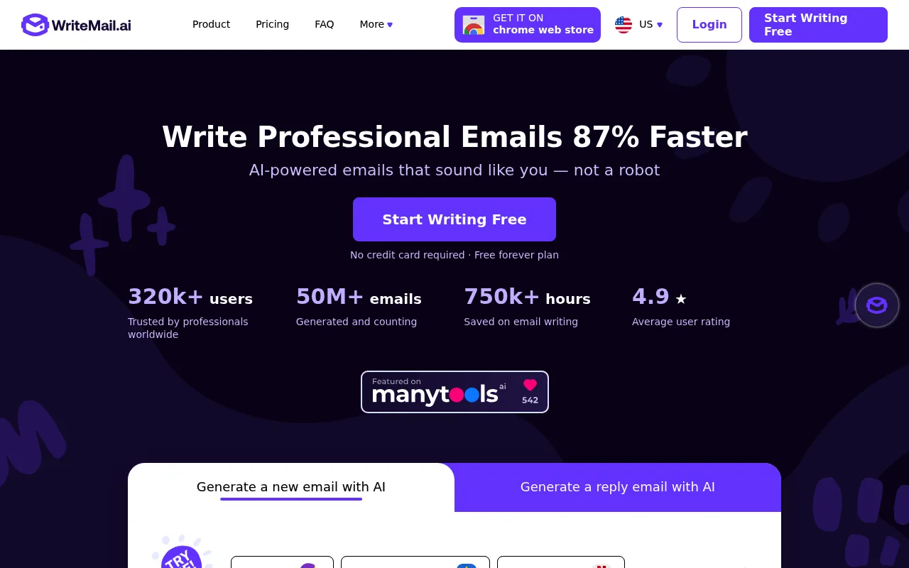 Náhled nástroje WriteMail.ai