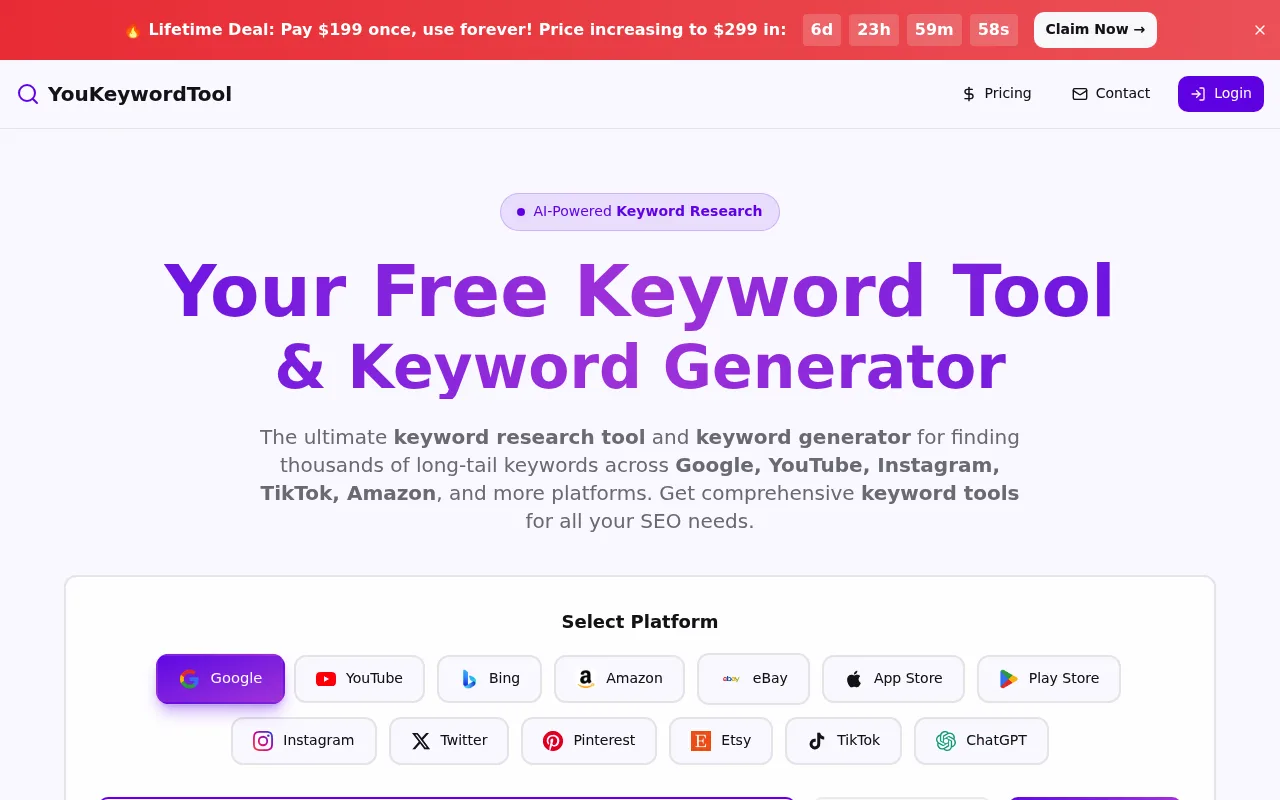Náhled nástroje YouKeywordTool.com