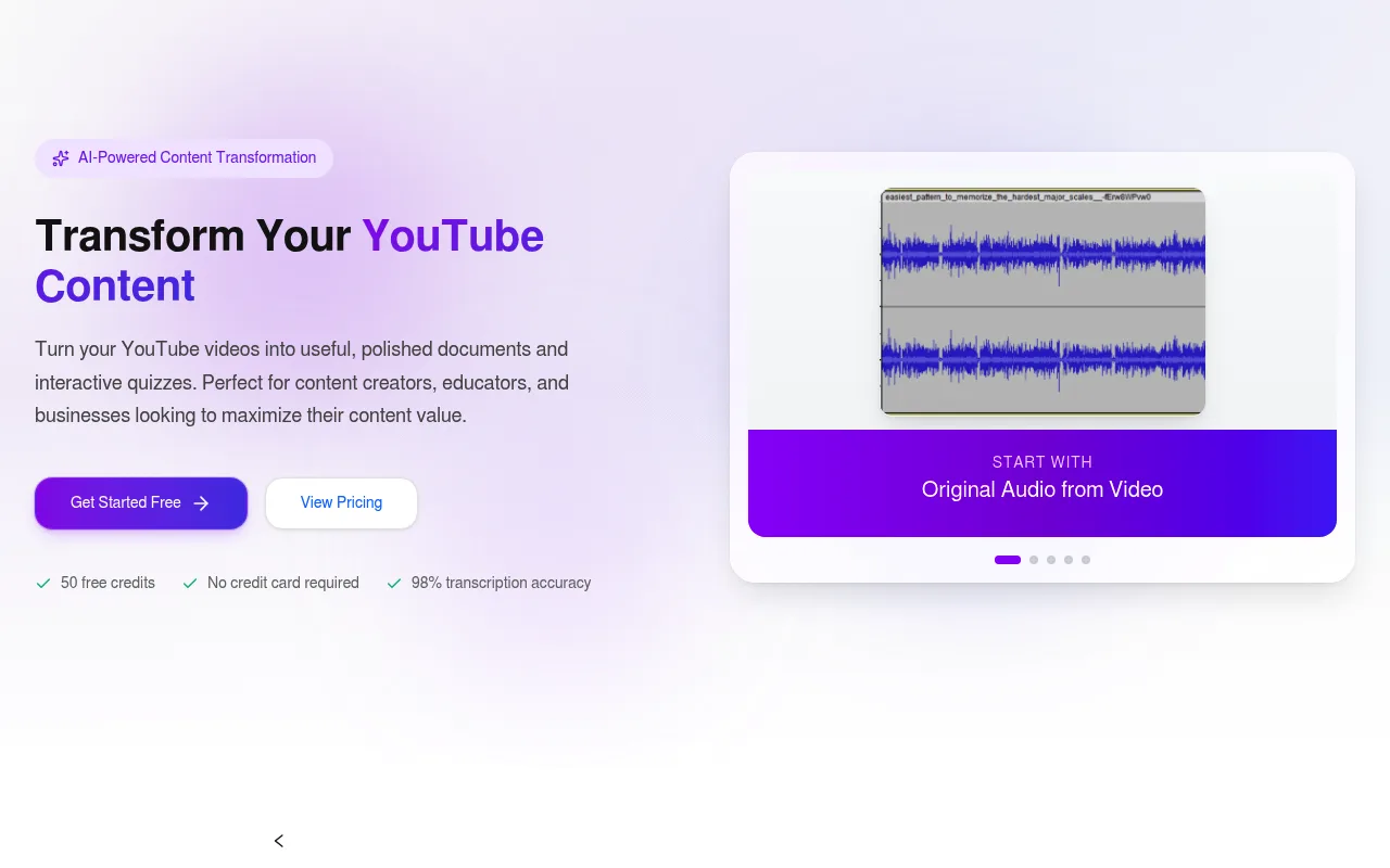 Náhled nástroje YouTube Transcript Optimizer