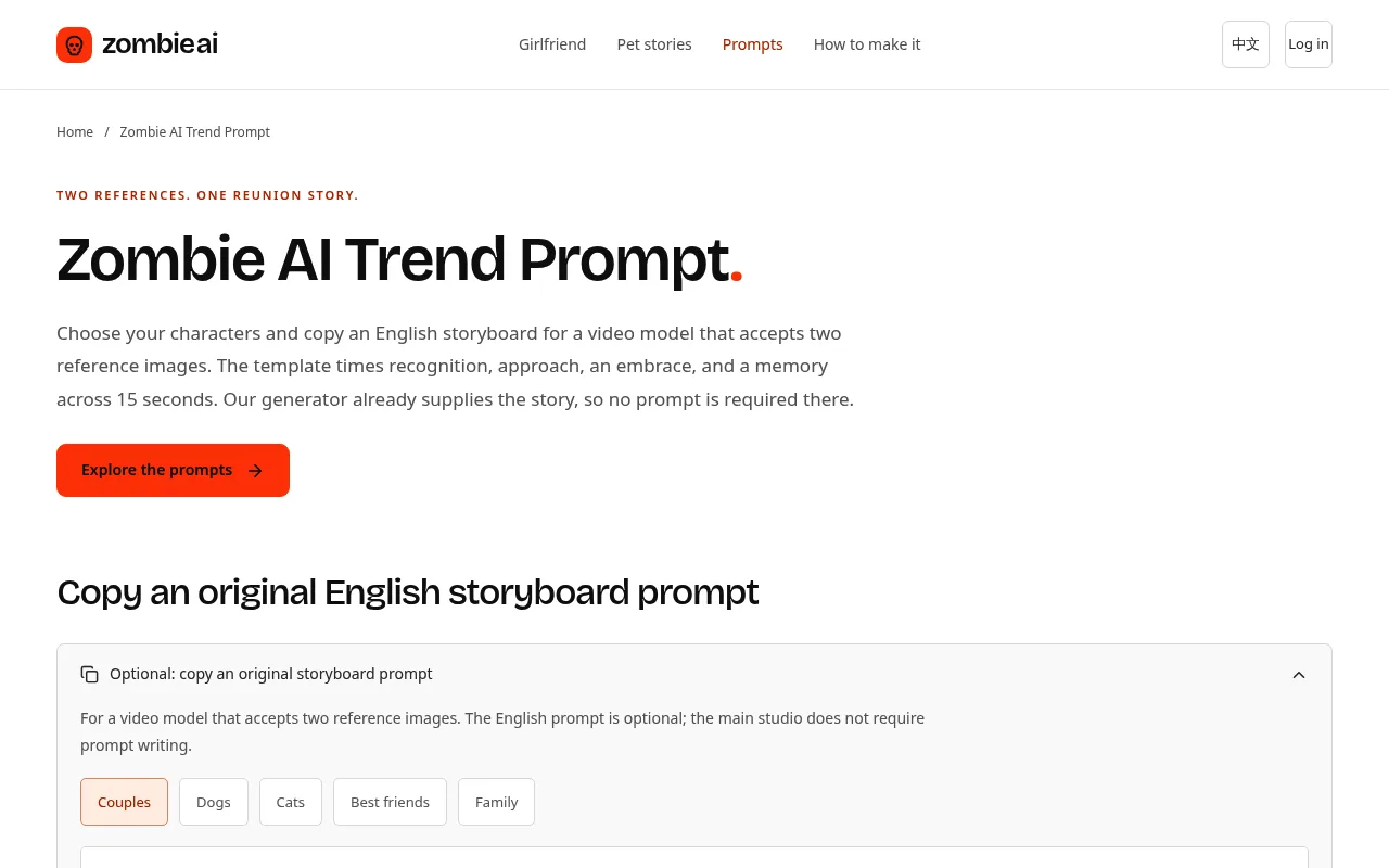 Náhled nástroje ZombieAI Trend Prompt Guide